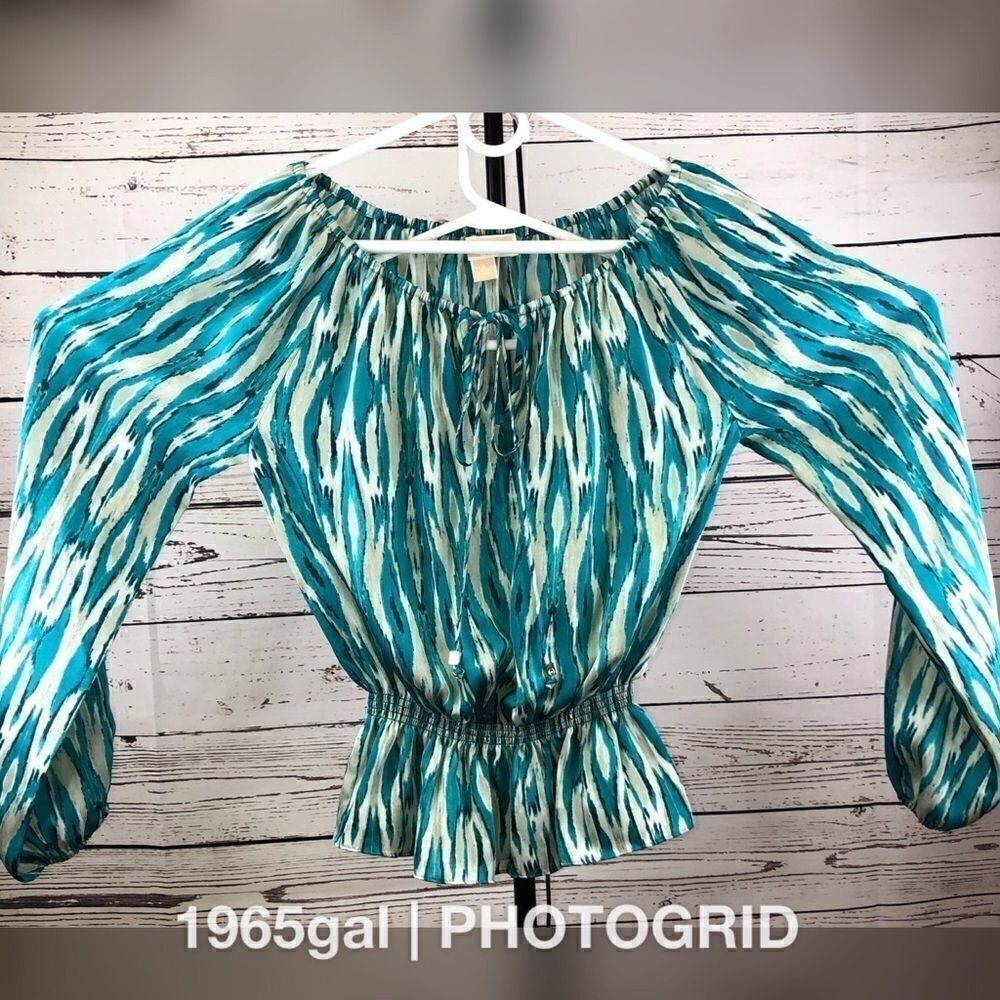 Michael Kors Blouse Small Teal Gray Loose Fit